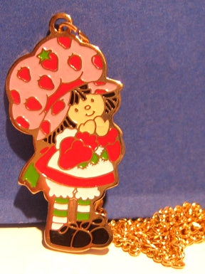Strawberry Shortcake Jewelry - Enamel Charm with Pendant - Hands at Chin- Mint old store stock - 1980's