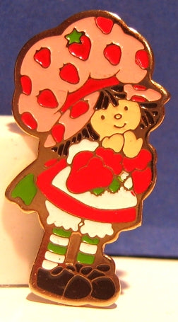 Strawberry Shortcake Jewelry - Enamel Pin - Hands at Chin- Mint old store stock - 1980's