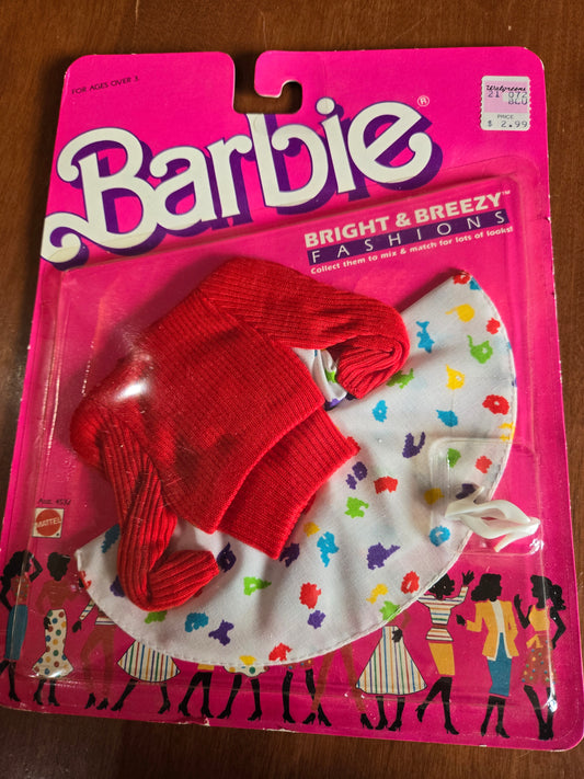 Bright & Breezy Fashions - Barbie  Fashion - red sweater - Mint on card - 1987