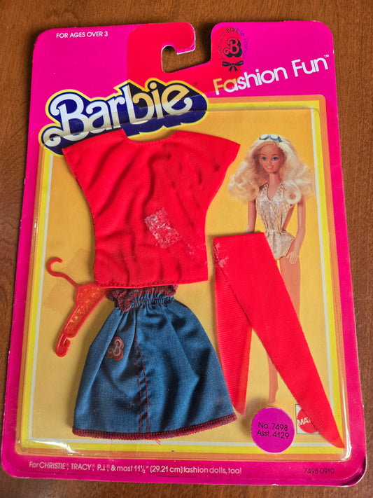 Fashion Fun - Barbie Fashion - red top denim skirt #7498 - Mint on card - 1983