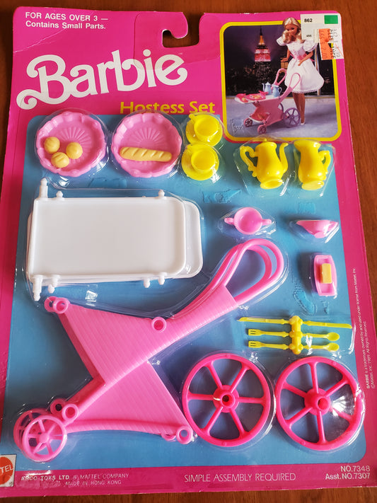 Hostess Set - Barbie  Accessory Set - Mint on card - 1988 - Pink Cart