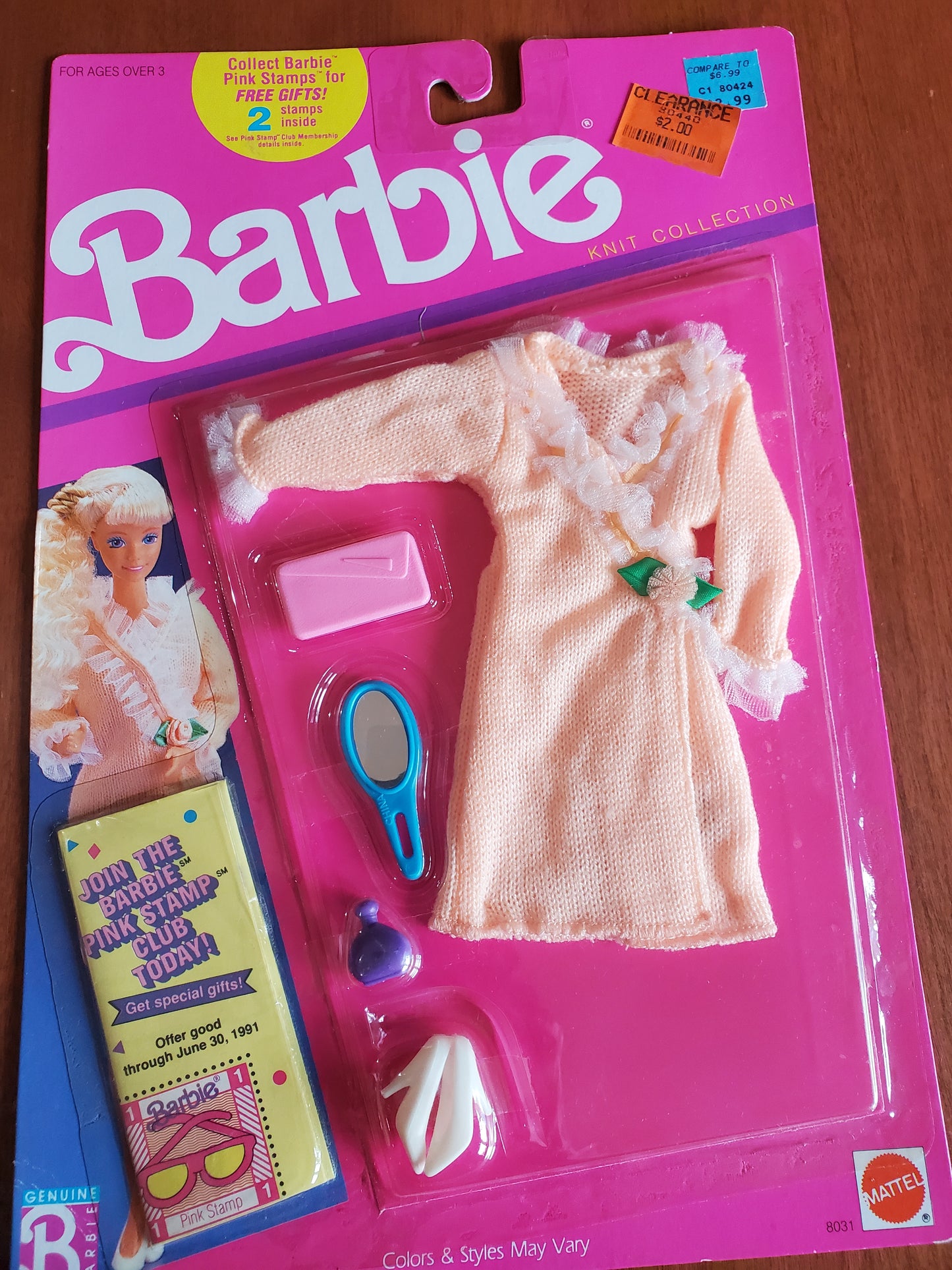 Knit Collection - Barbie  Fashion - Peach Dress - Mint on card - 1989