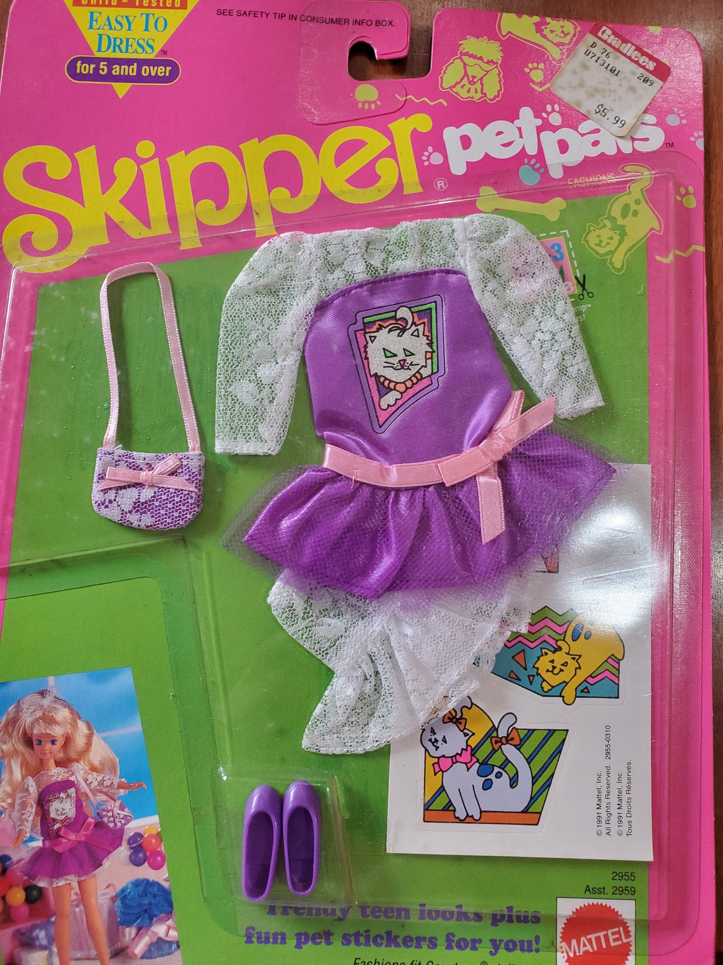 Skipper Pet Pals - Barbie  Fashion - Purple Dress Mint on card - 1999