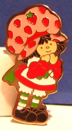 Strawberry Shortcake Jewelry - Enamel Pin - Hands at Chin-  Mint old store stock - 1980's