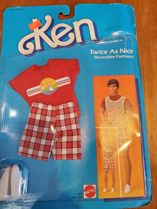 Twice as Nice - Barbie Ken Fashion - Red Plaid Shorts - Mint on card - 1984 - #2307